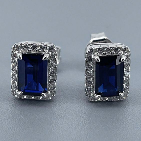 Retro Blue Square Glass Earrings