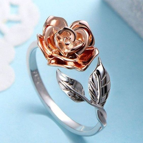Antique Silver Ring with Vintage Orange Rose Design