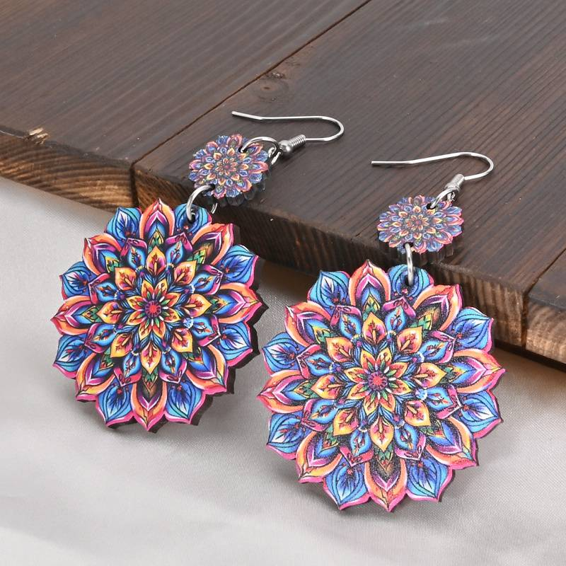 Retro Colorful Mandala Earrings