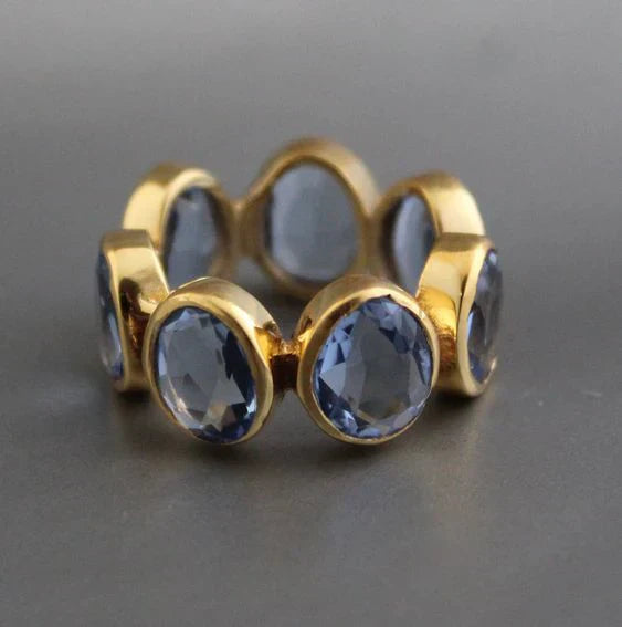 Antique Blue Glass Ring with Gold Accent