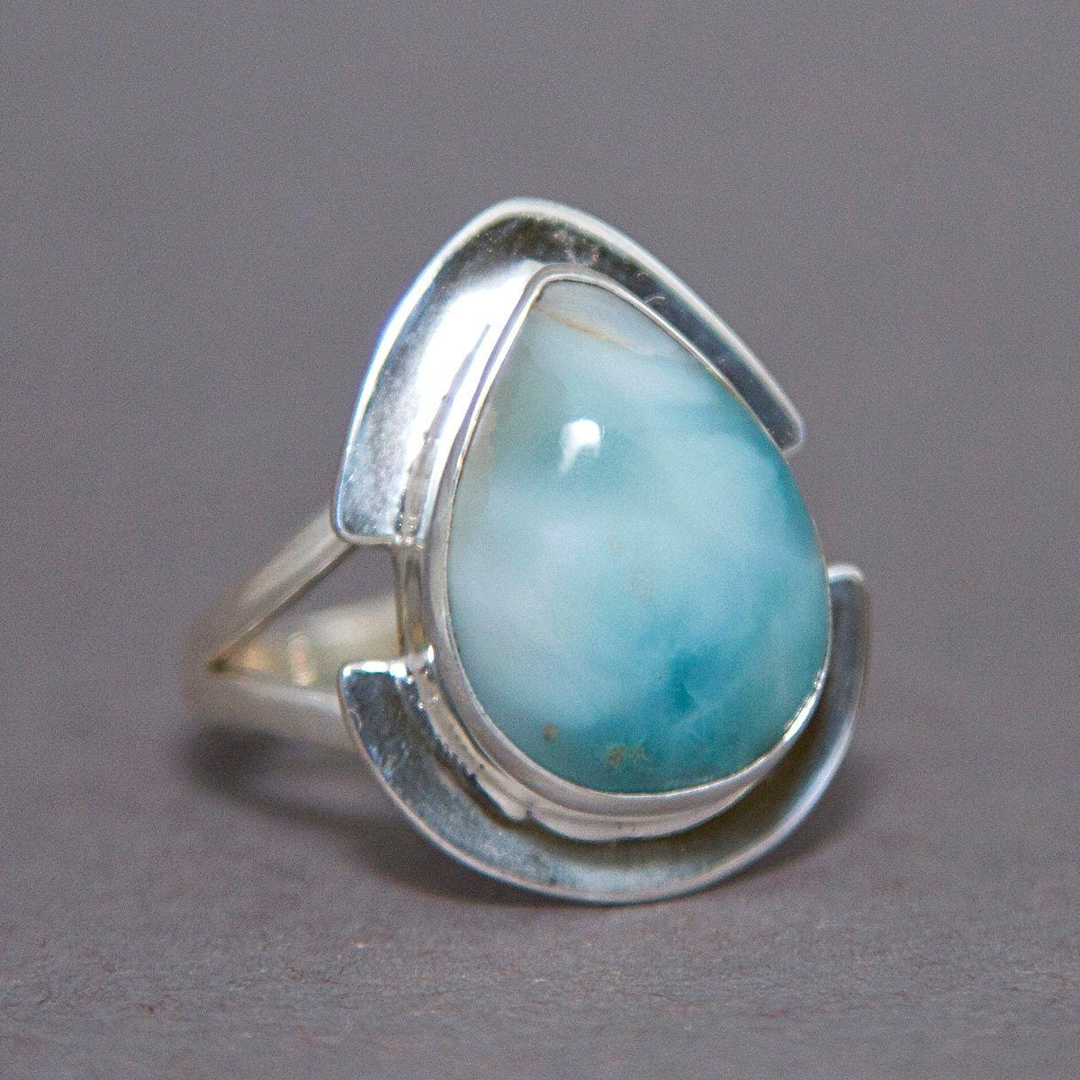 Retro Blue Opal Teardrop Ring