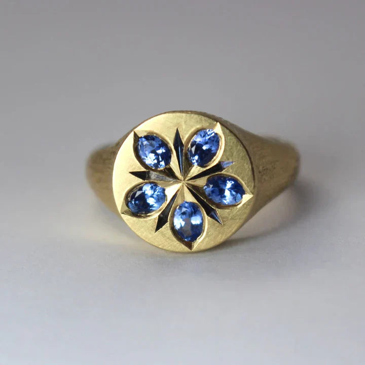 Retro Blue Star Golden Seal Ring