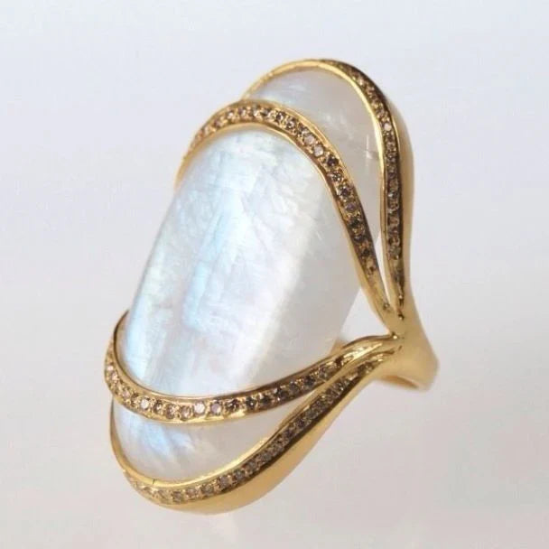 Classic Golden Ring with Vintage White Opal