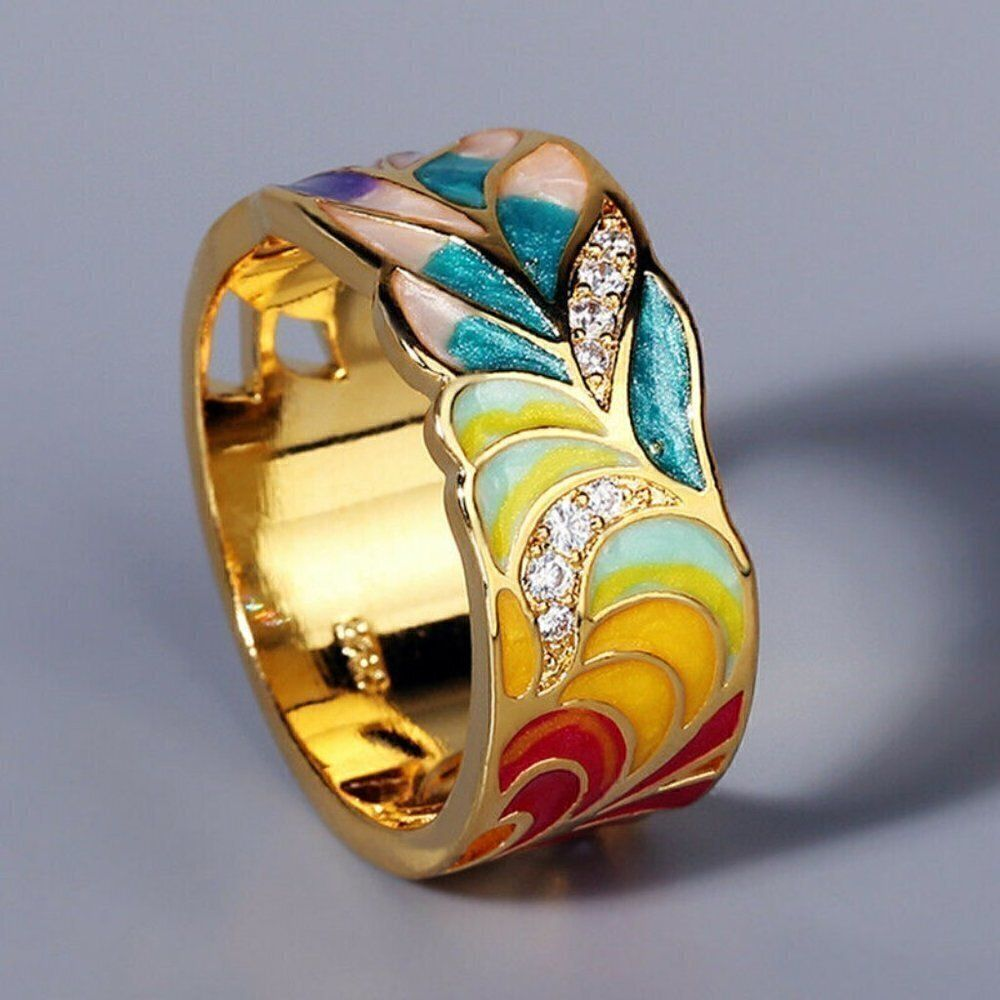 Vintage Gold Hand-Painted Floral Ring