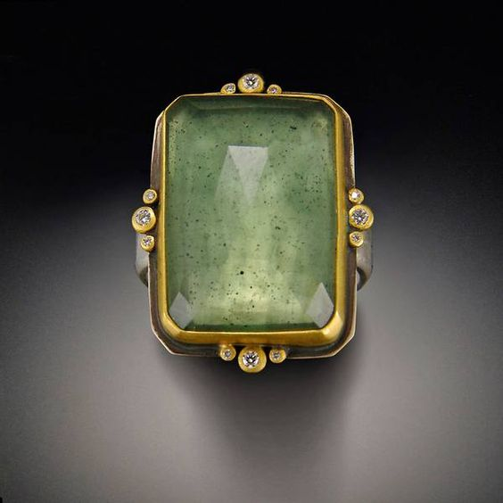 Antique Green Glass and Gold Ring