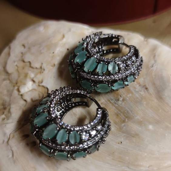 Retro Blue Crystal Crest Earrings