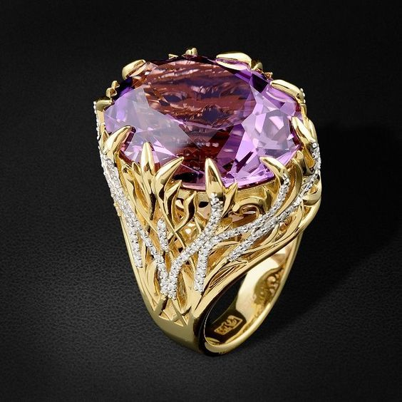 Antique Purple Glass and Gold Ring