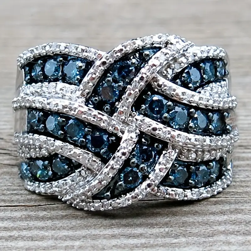 Vibrant Braided Blue and Silver Ring