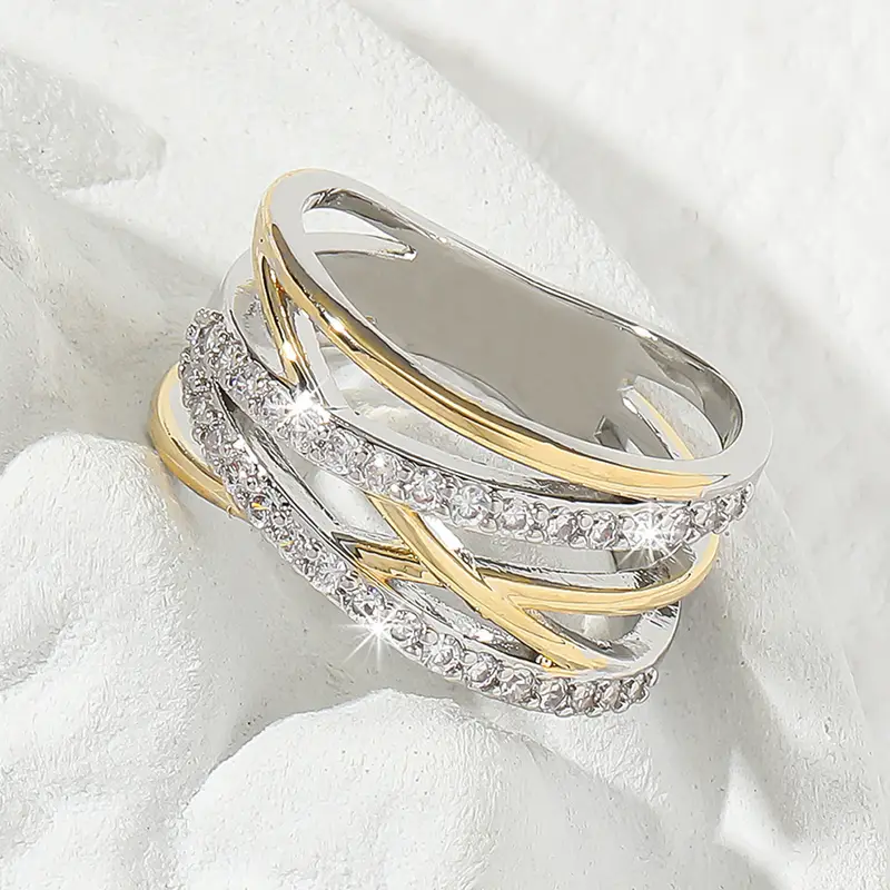 Two-Tone Gold and Silver Layered Zirconia Ring
