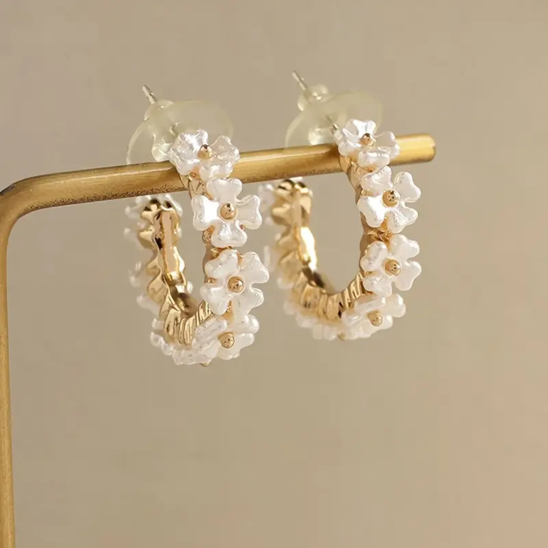 Elegant Gold Floral Hoop Earrings