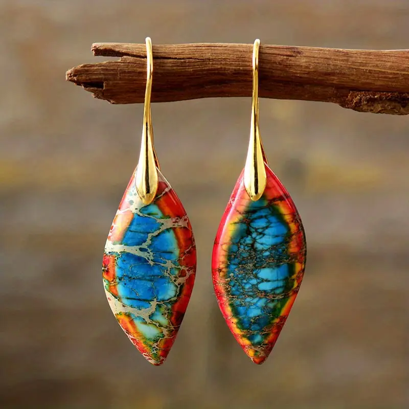 Red and Blue Natural Stone Earrings