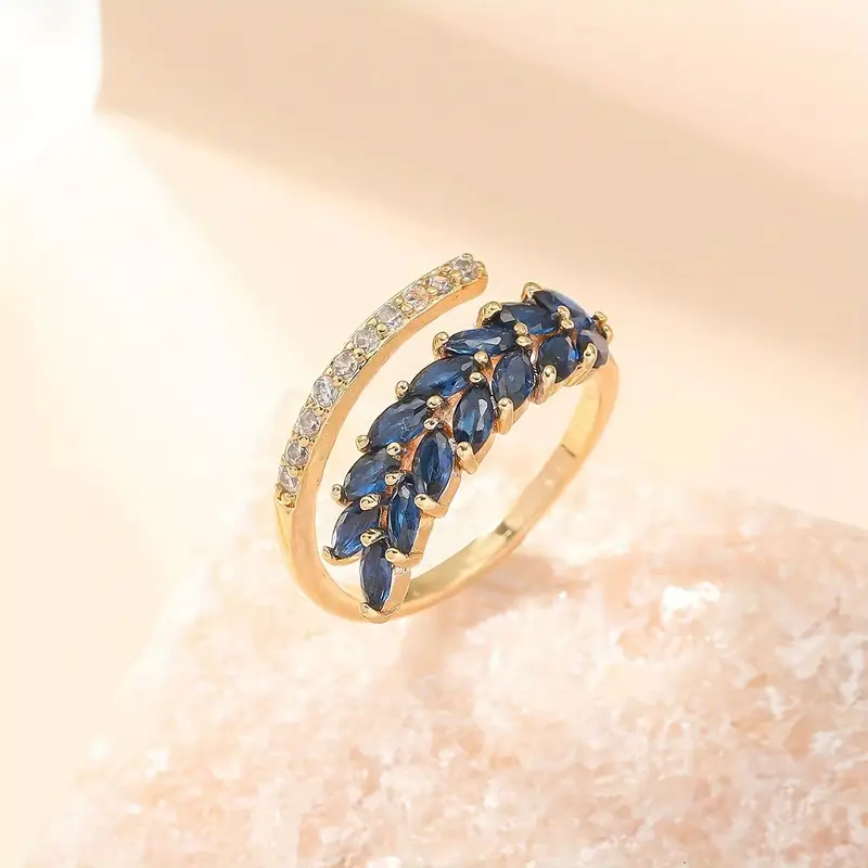 Blue Crystal Leaf Open Ring