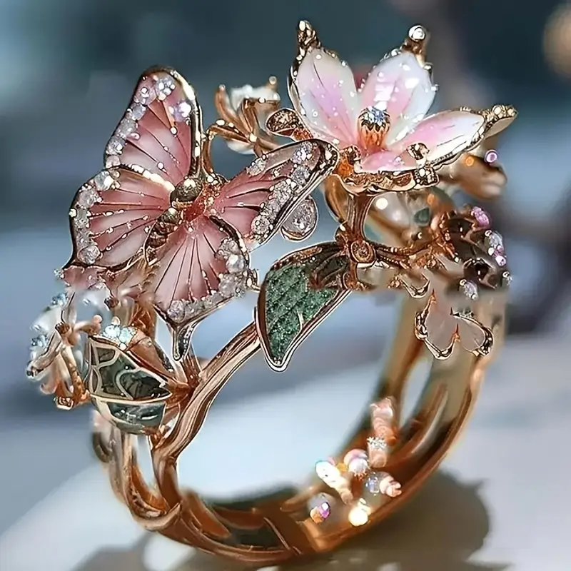 Nature-Inspired Butterfly Zirconia Ring