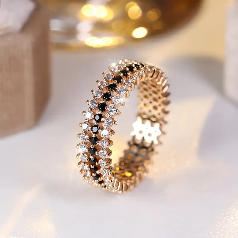 Gold Ring with Inlaid Sparkling Crystals