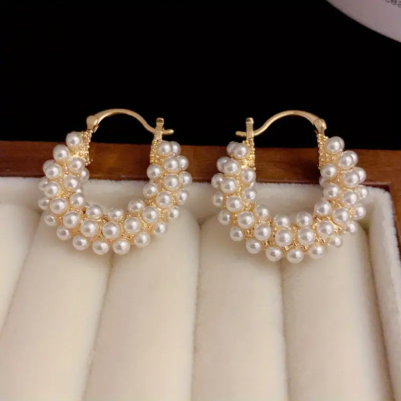 Gold Earrings with Pearl Basket Design