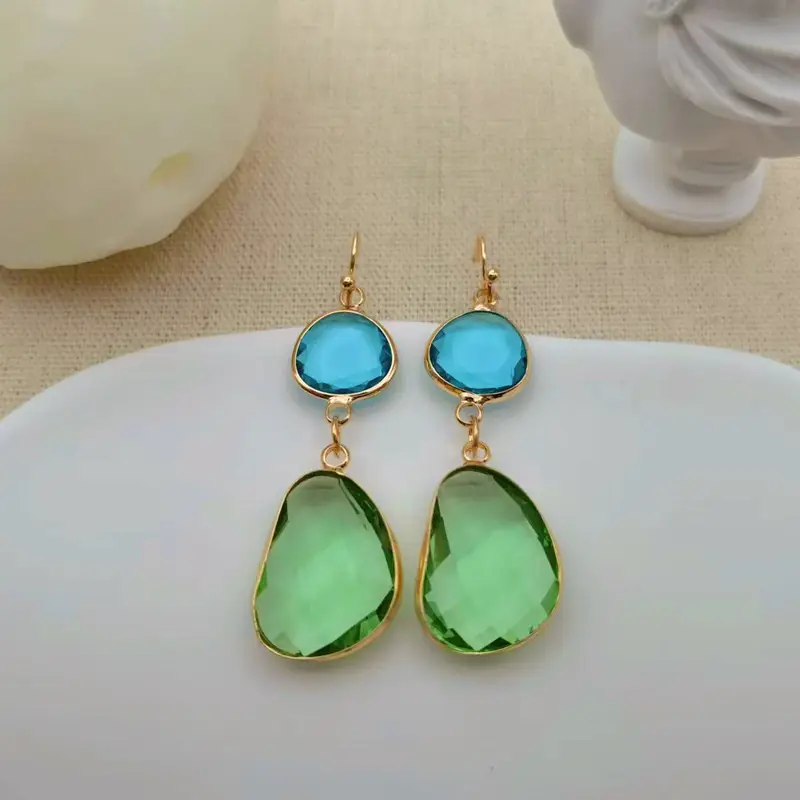 Emerald and Sapphire Glass Earrings