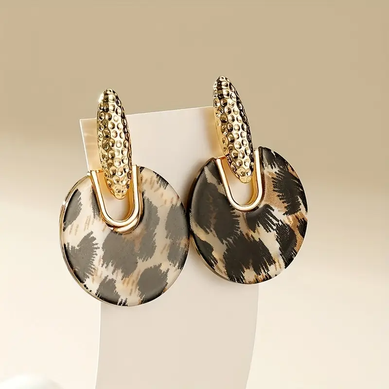 Gold Rounded Leopard Print Earrings