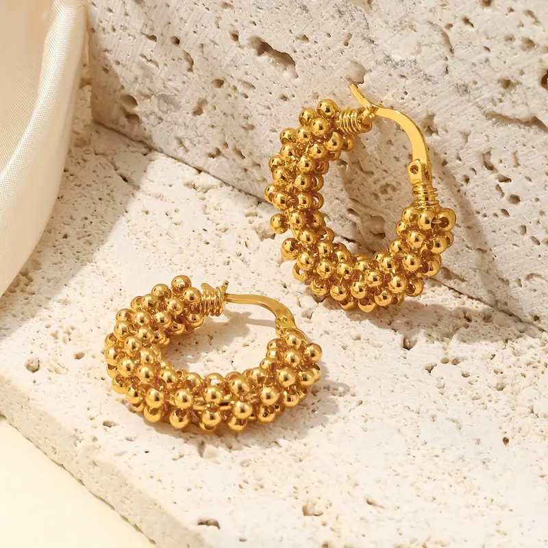 Hoop Earrings with Golden Beads