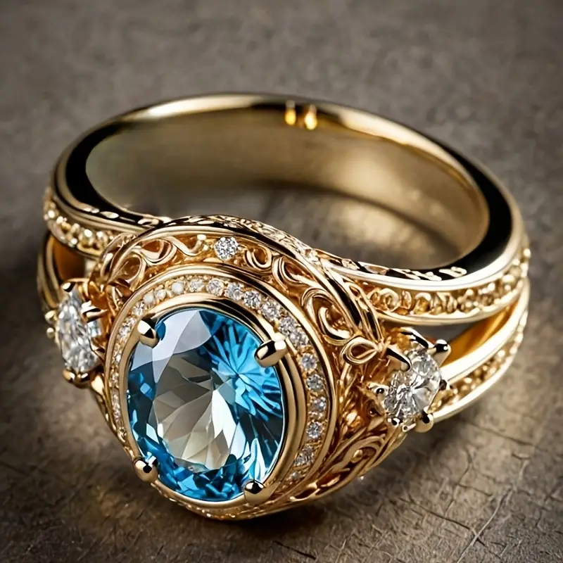 Radiant Blue Sparkle Gold Ring
