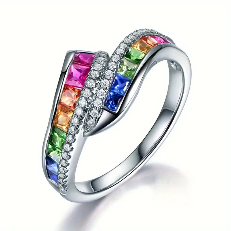 Vibrant Inlaid Crystal Silver Ring