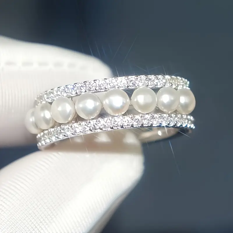 Classic Silver Ring with Vintage White Pearls
