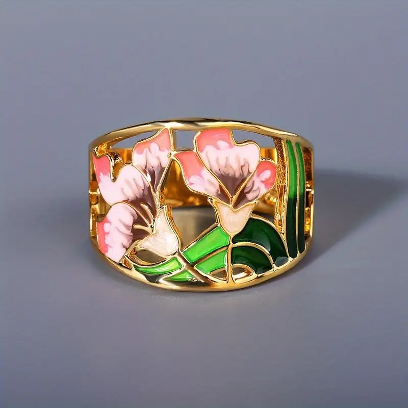 Retro Gold Floral Enamel Ring