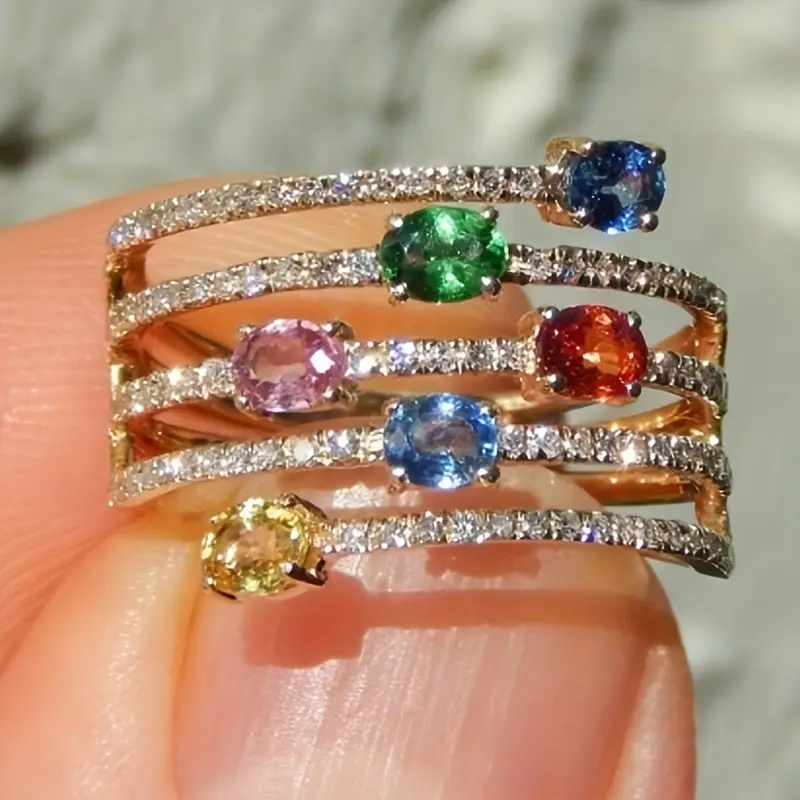 Vibrant Multi-Layered Crystal Ring