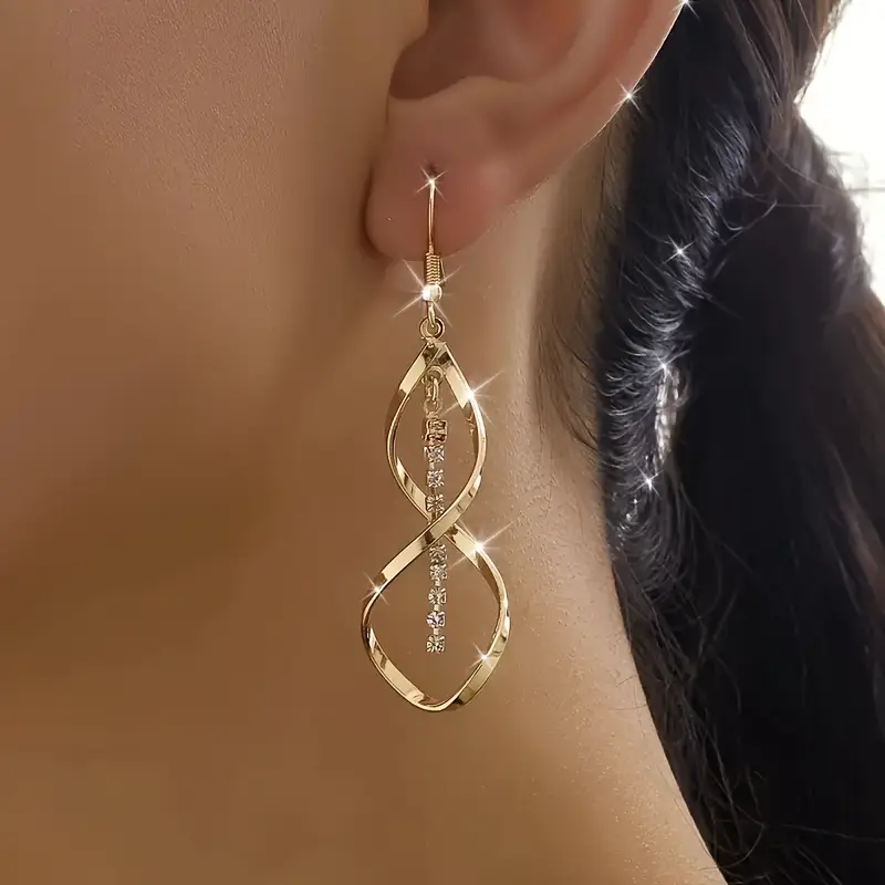 Spiral Gold Earrings with Dangle Design