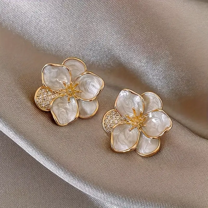 Chic White Enamel Floral Earrings