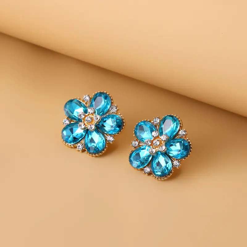 Crystal Blue Daisy Earrings