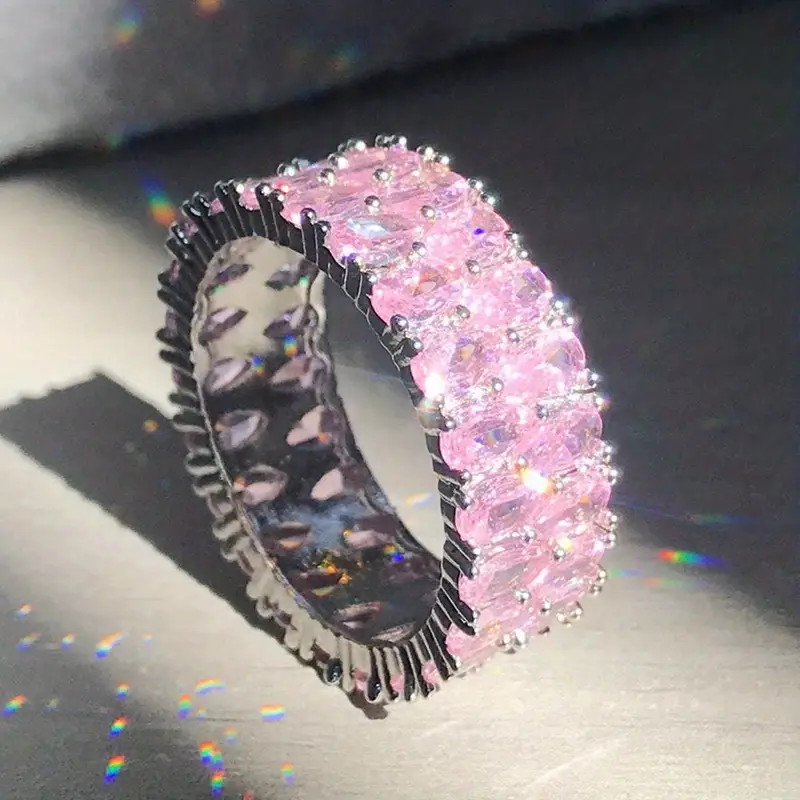 Silver Ring with Pink Inlaid Zirconia
