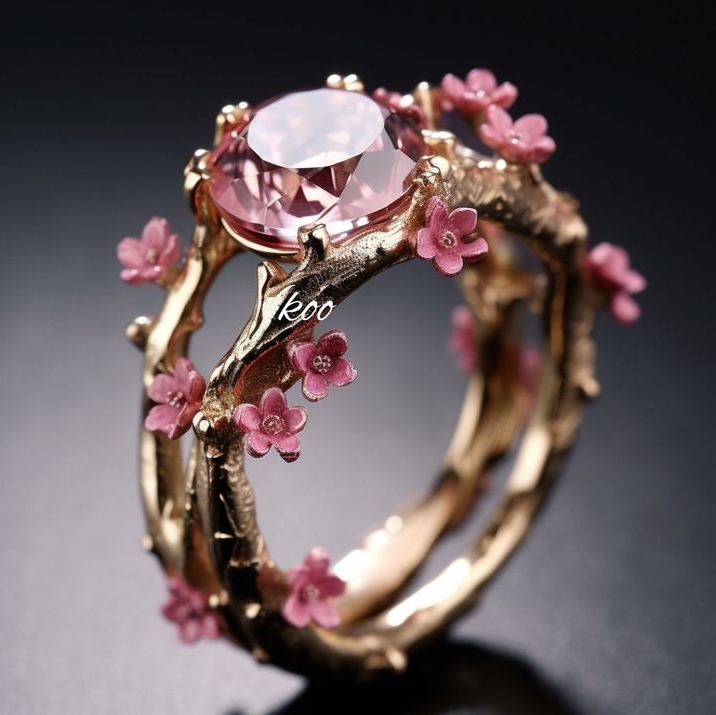Stunning Golden Crystal Pink Floral Ring