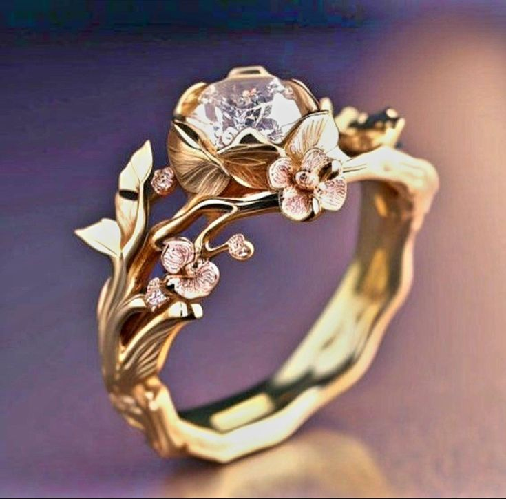 Radiant Golden Crystal Floral Ring