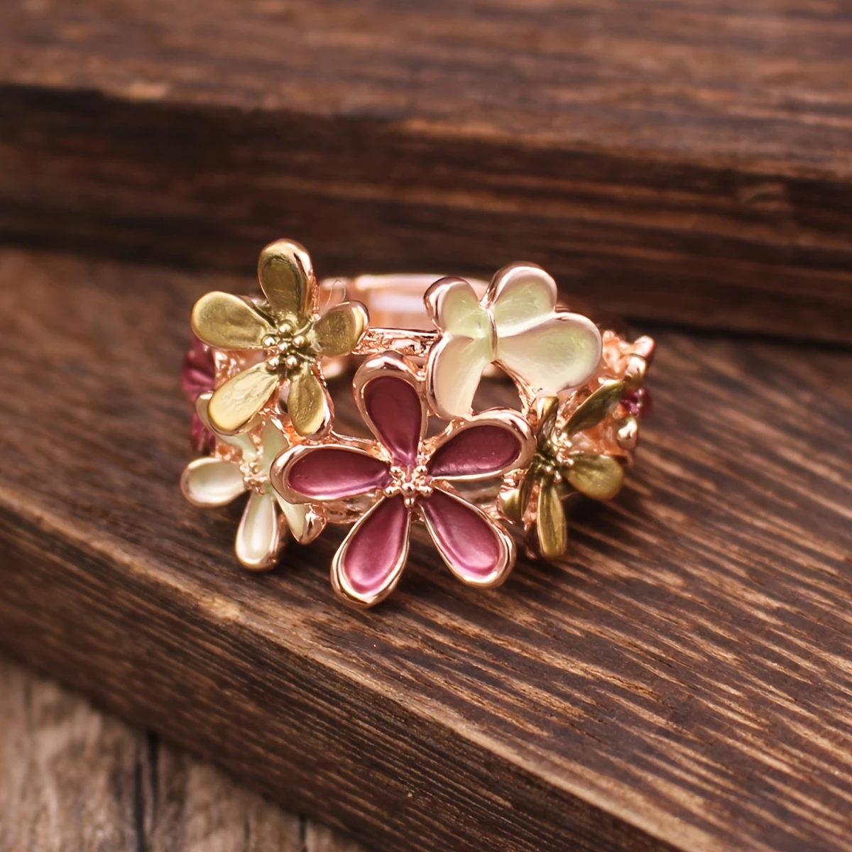 Pink Enamel Daisy Ring