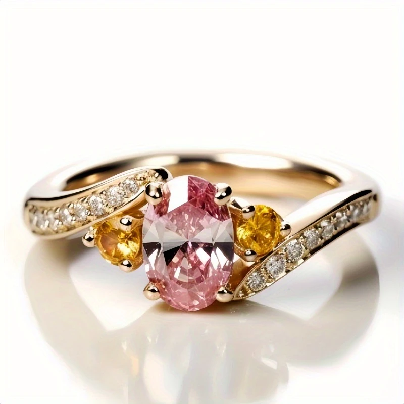 Gold Ring with Pink Oval Glass