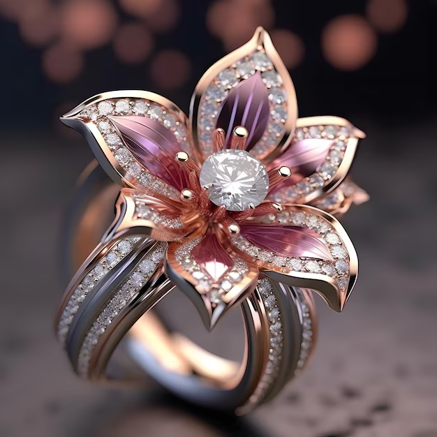 Enchanting Pink Lotus Crystal Ring