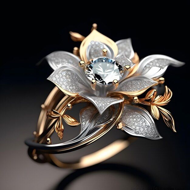 Elegant Grey Blossom Gold Ring