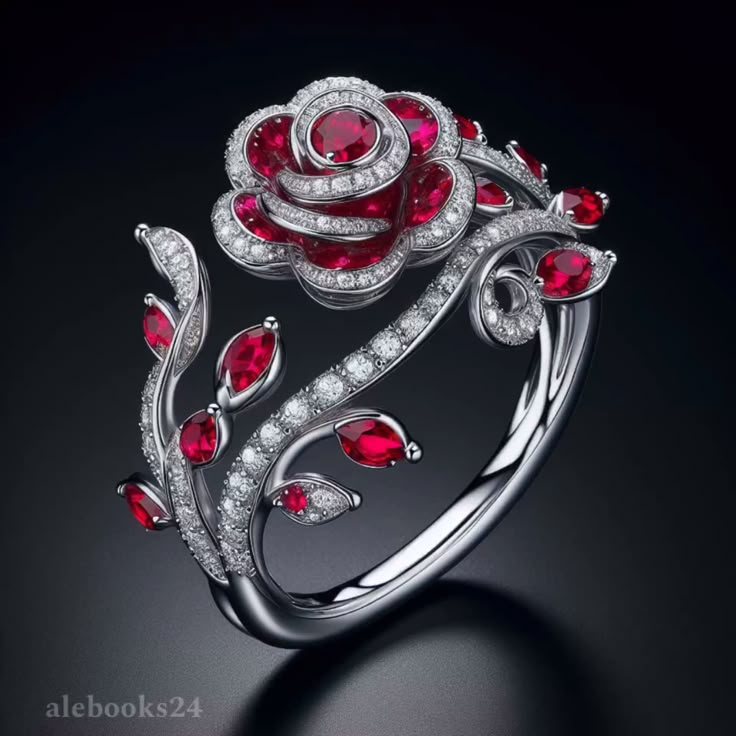 Vibrant Red Rose Silver Ring