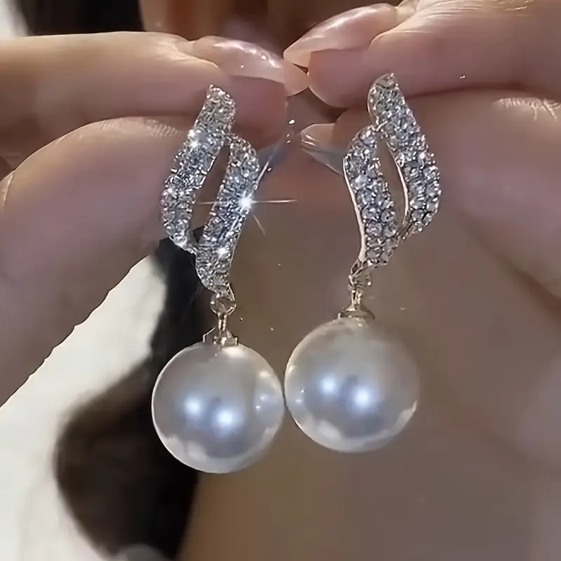 Zirconia Earrings with Elegant Dangling Pearls