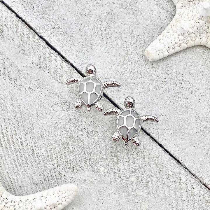 Opal and Silver Sea Turtle Earrings