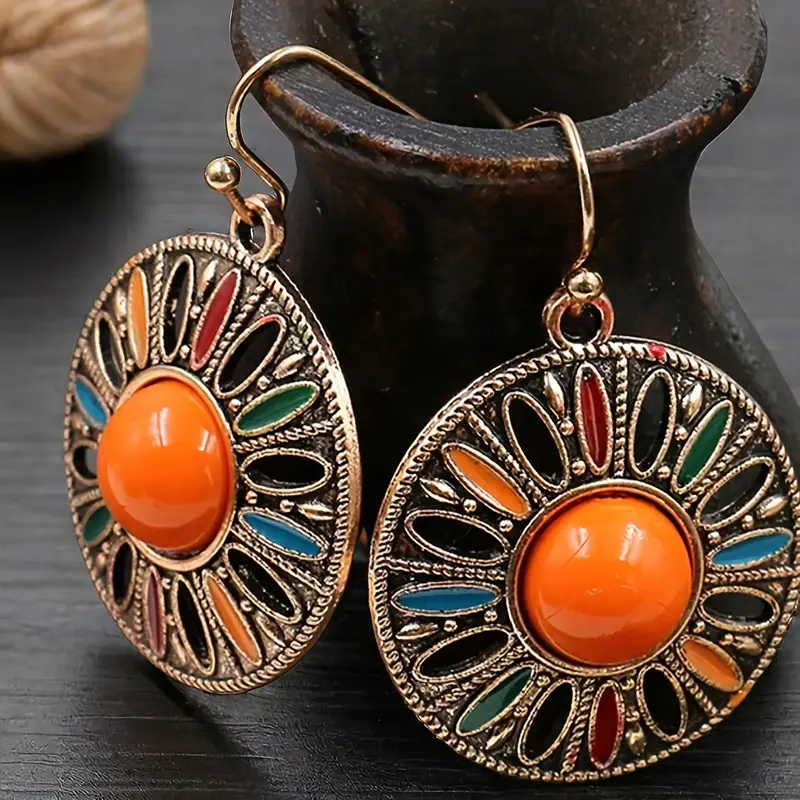 Retro Colorful Round Mandala Earrings