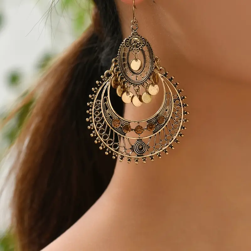 Retro Gold Beaded Mandala Earrings