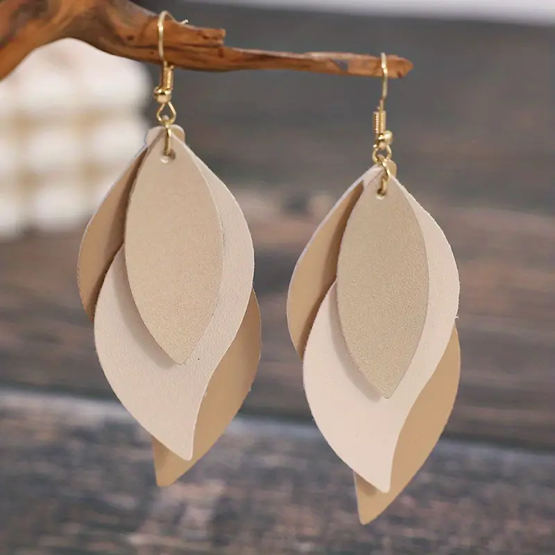 Brown Multi-Layer Leaf Earrings