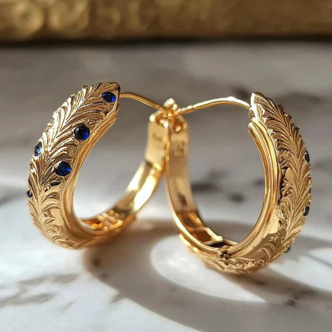 Retro Gold Leaf Hoop Earrings