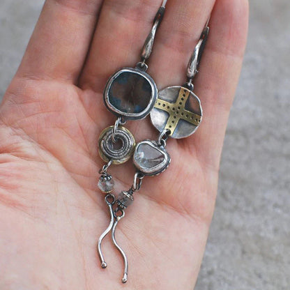 Blue Gemstone Cross Earrings