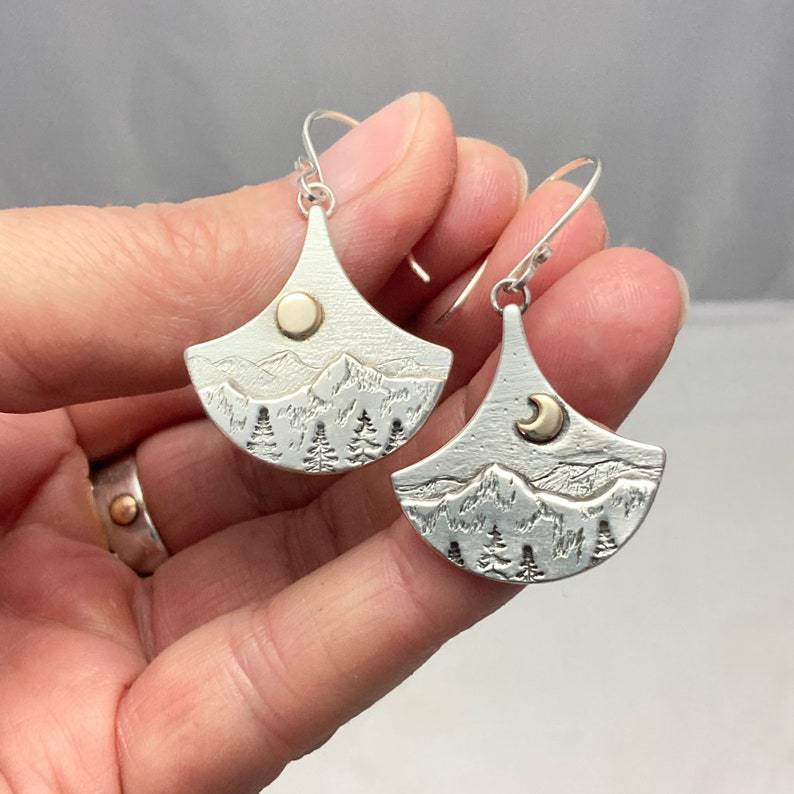 Silver Boho Sun and Moon Earrings by Natura