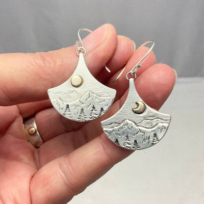 Silver Boho Sun and Moon Earrings by Natura