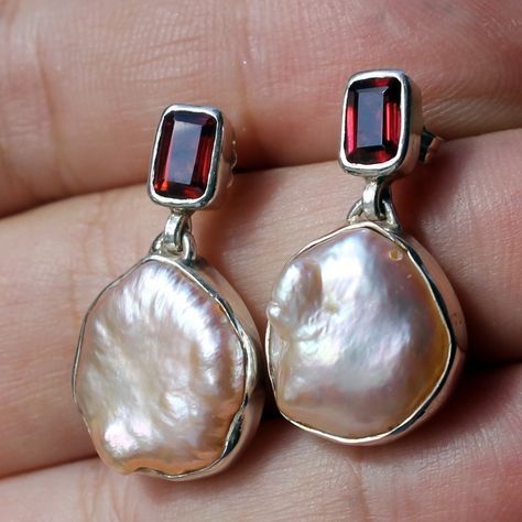Antique-Style Red Glass Baroque Pearl Earrings