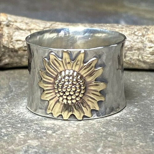 Radiant Sunflower Wide Band Ring