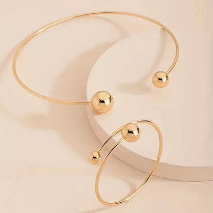 Minimalist Gold Necklace and Bracelet Set